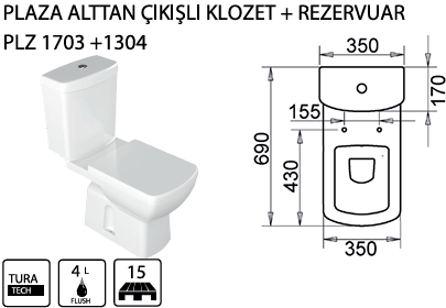 TURAVİT PLAZA ALTTAN ÇIKIŞLI KLOZET / REZERVUAR KOD: PLZ 1703+1304